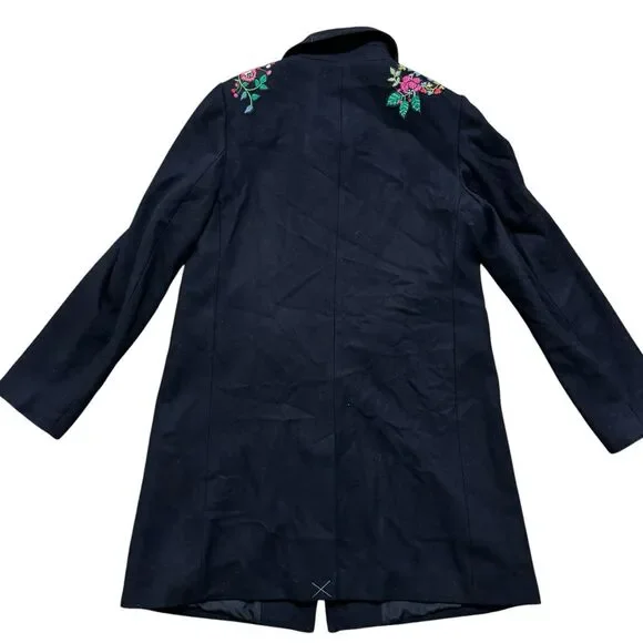 NWT LOFT Black Floral Flowers Embroidered Lined Wool Blend Size Medium Coat - Picture 2 of 7